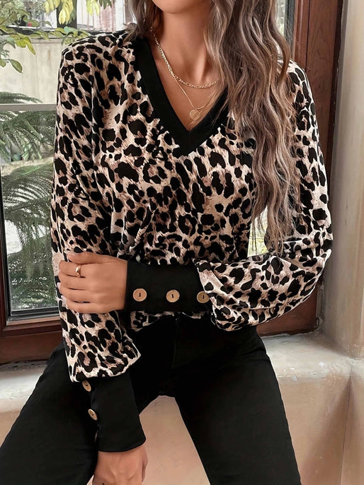 V Neck Leopard print blouse