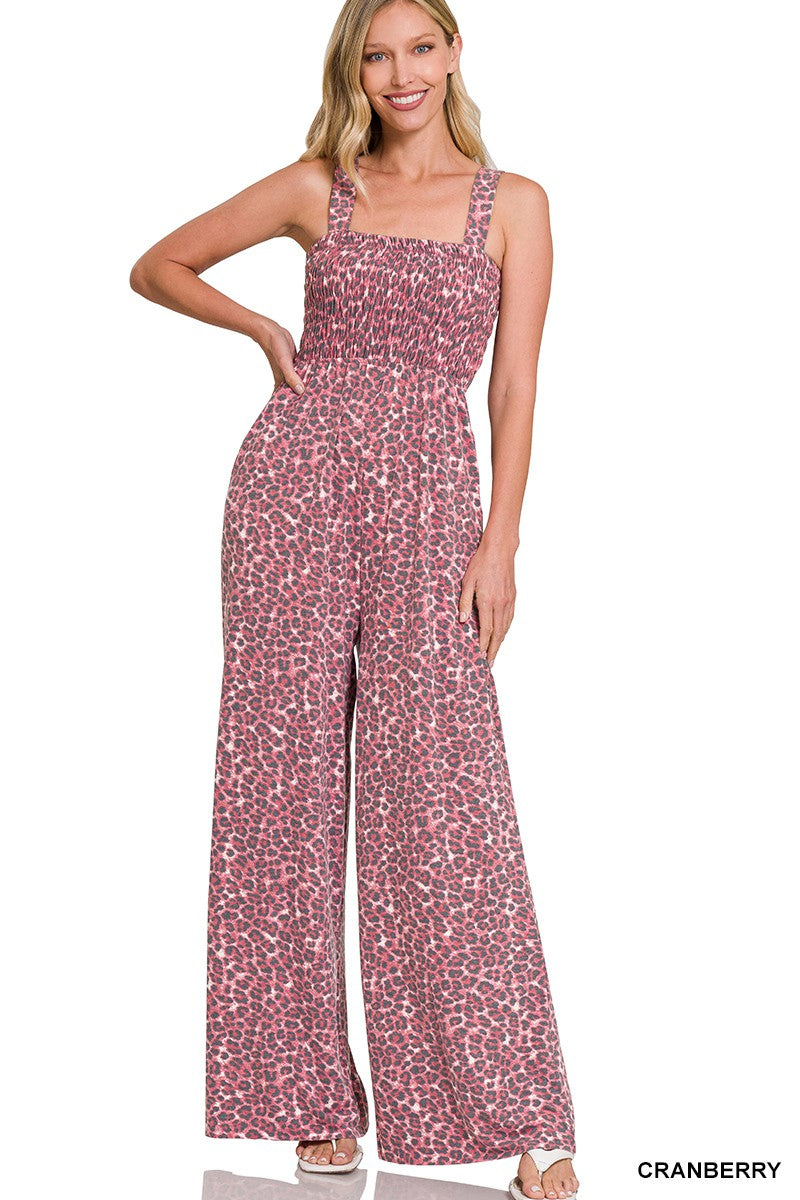 Pink Leopard Wide Leg Jumpsuit