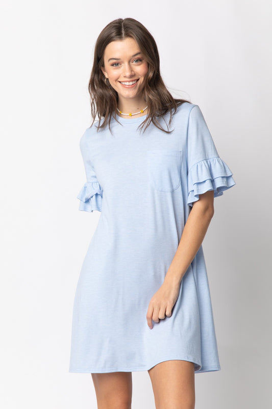 Sky Blue ruffle sleeve T shirt dress